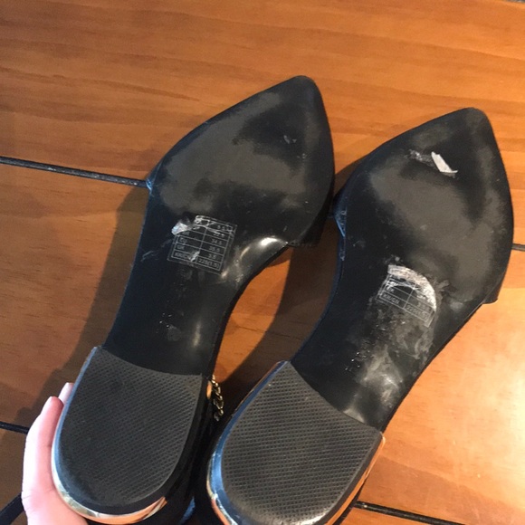 Black Pointy Toe Flats w/ Gold Chai Ankle strap - Picture 3 of 5